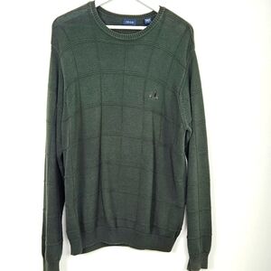 IZOD Men's Cotton Green Crew-Neck Pullover Long Sleeve Crest Logo Sweater L